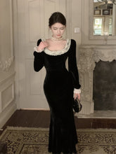 BXOXO party look inspos Vintage Solid Slim Long Dresses Autumn Square Collar Package Hip Birthday Party Dress Evening Mermaid Prom Robe Vestidos Largos